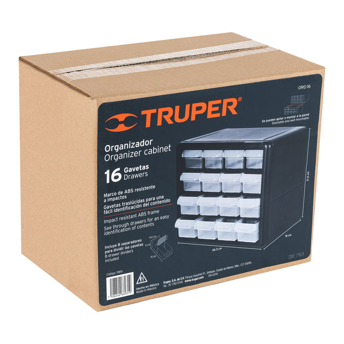 Organizador con 16 gavetas, Truper 11851 ORG-16
