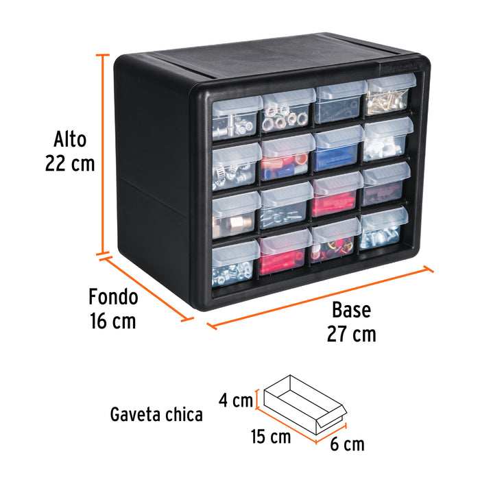 Organizador con 16 gavetas, Truper 11851 ORG-16