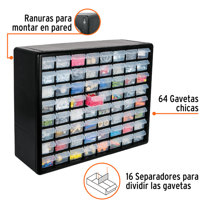 Organizador con 64 gavetas, Truper 10895 ORG-64