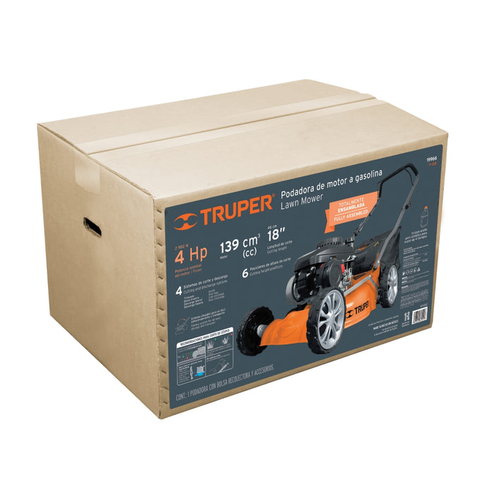 Podadora con motor a gasolina de 4 HP, 18' de corte, Truper 19966 P-418