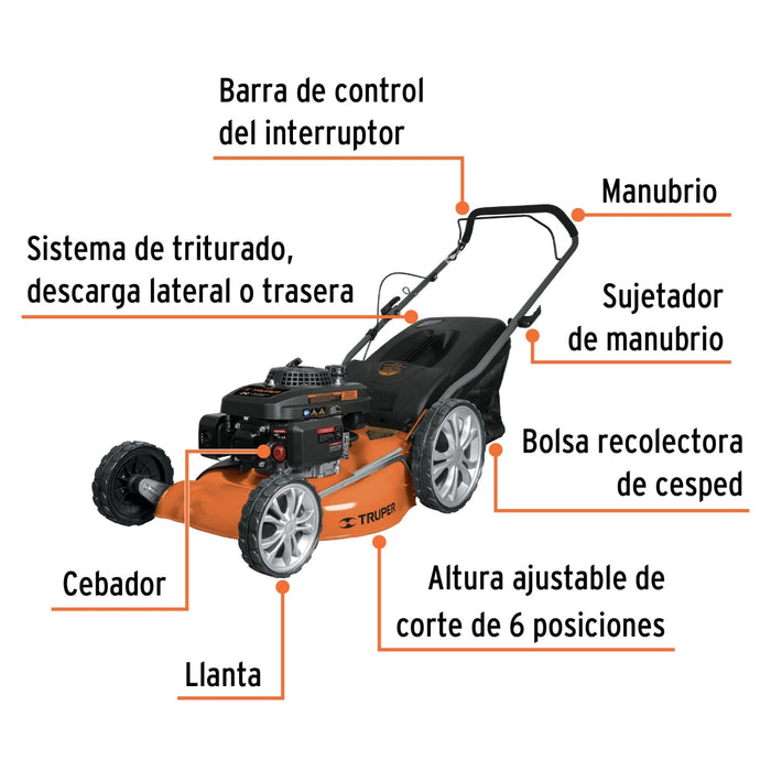 Podadora con motor a gasolina de 5 HP, 20' de corte, Truper 19967 P-520