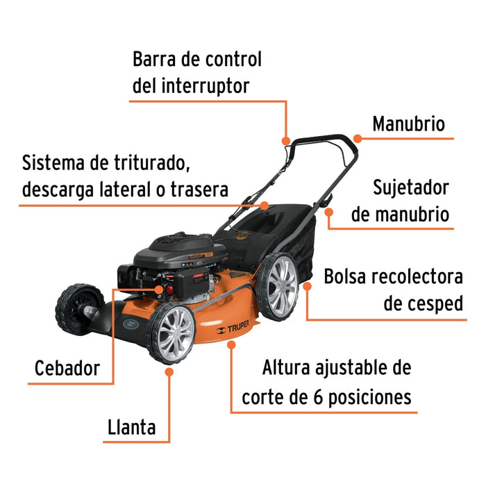 Podadora con motor a gasolina de 6 HP, 22' de corte, Truper 19968 P-622