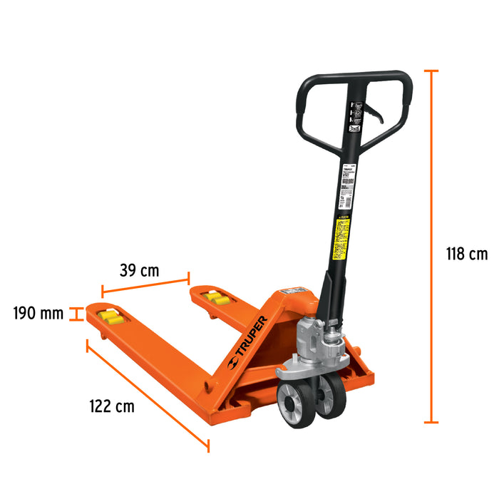Patín traspaleta 2 ton con ruedas de hule/poliuretano 15081 PAT-2HU