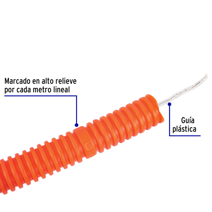 Metro de poliducto 1/2' corrugado flex. c/guía, rollo 50 m 40132
