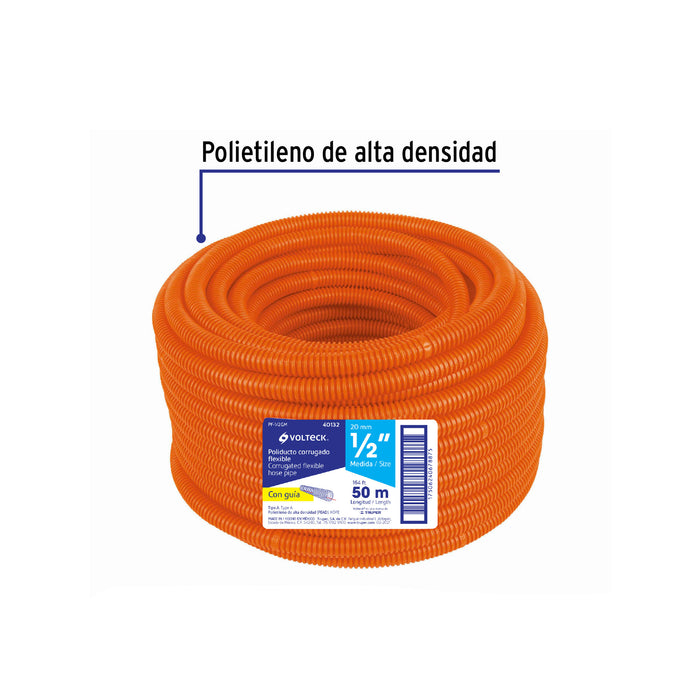 Metro de poliducto 1/2' corrugado flex. c/guía, rollo 50 m 40132