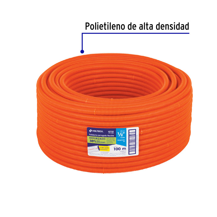 Metro de poliducto 1/2' corrugado flex. reforz. c/guía, 100m 40740