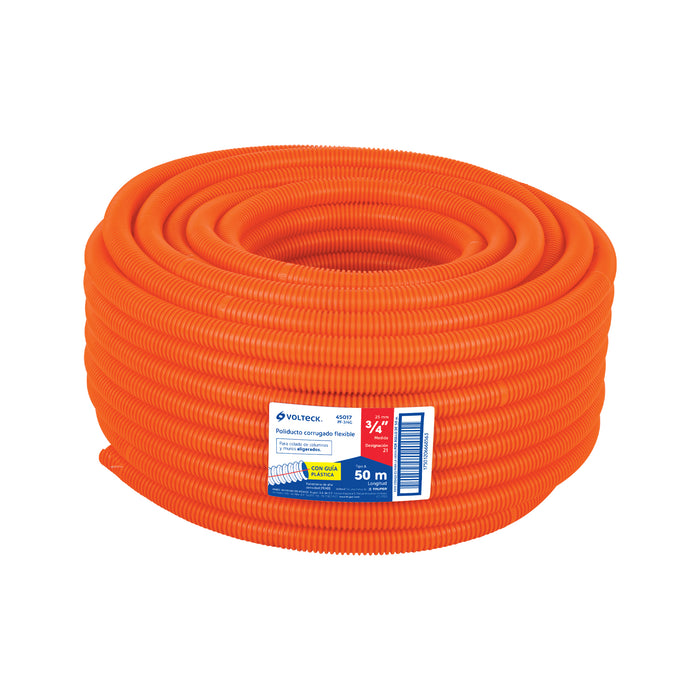 Metro de poliducto 3/4' corrugado flex. c/guía, rollo 50 m 45017