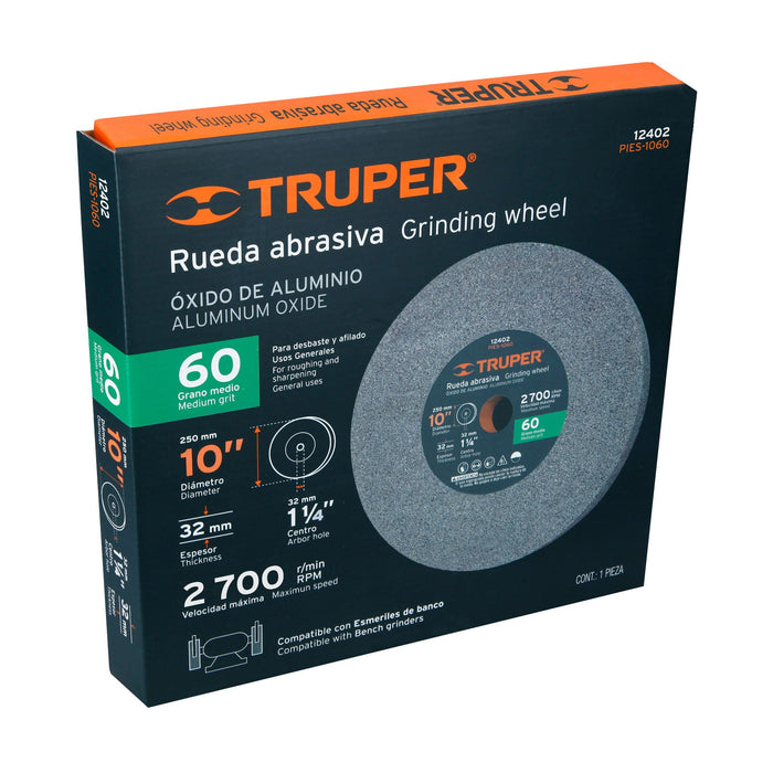 Rueda abrasiva p/esmeril 10X1 1/4', óxido aluminio, grano 60 12402 PIES-1060