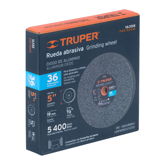 Rueda abrasiva p/esmeril 5X3/4', óxido de aluminio, grano 36 16358 PIES-53436