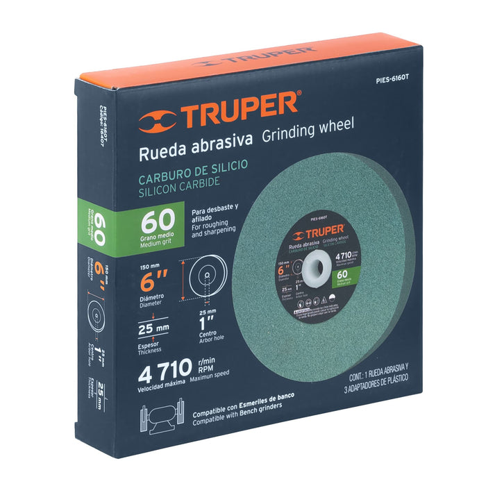 Rueda abrasiva p/esmeril 6 X 1', óxido de aluminio, grano 60 16382 PIES-6160