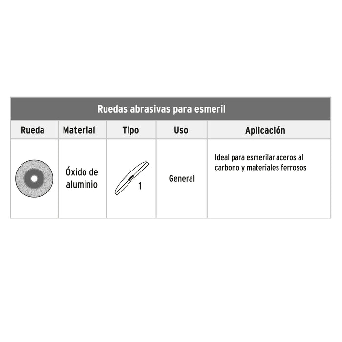 Rueda abrasiva p/esmeril 6 X 1', óxido de aluminio, grano 60 16382 PIES-6160