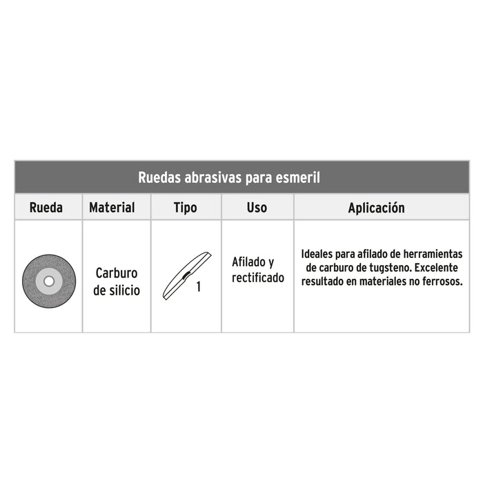 Rueda abrasiva p/esmeril 6X3/4', óxido de aluminio, grano 60 16349 PIES-63460