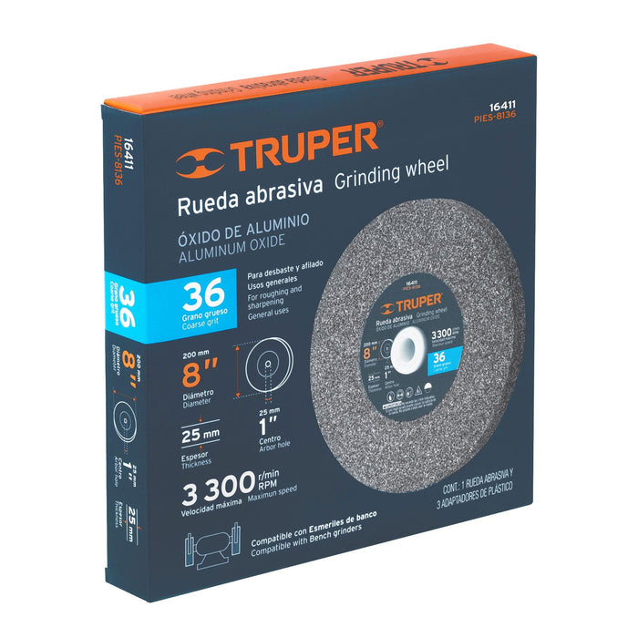 Rueda abrasiva p/esmeril 8 X 1', óxido de aluminio, grano 36 16411 PIES-8136