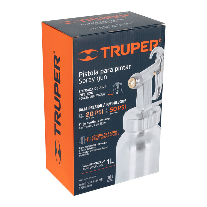 Pistola p/pintar baja presión, pulida, entrada inf, Truper 14037 PIPI-200