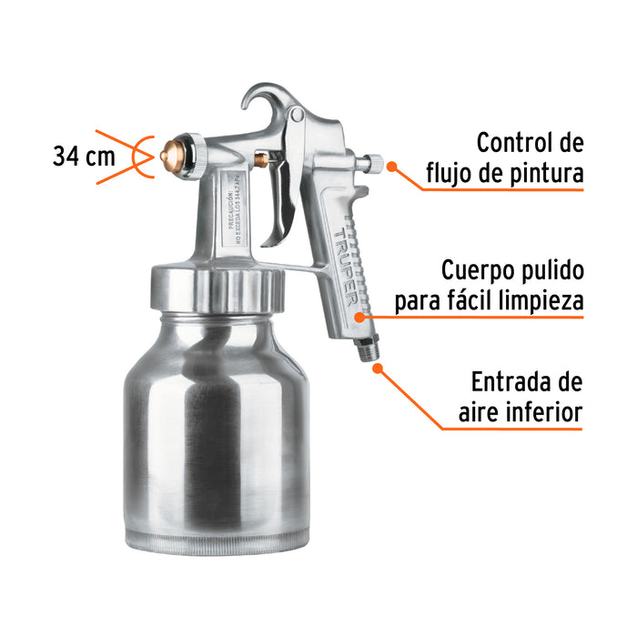 Pistola p/pintar baja presión, pulida, entrada inf, Truper 14037 PIPI-200