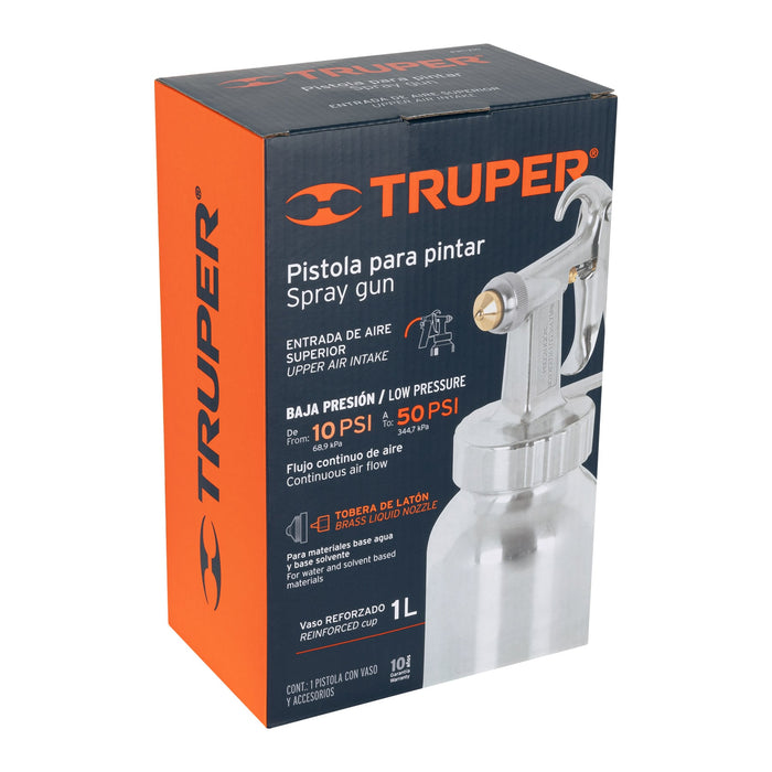 Pistola p/pintar baja presión, pulida, entrada sup, Truper 14036 PIPI-210