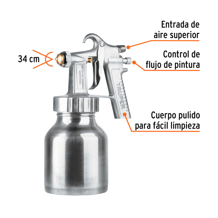 Pistola p/pintar baja presión, pulida, entrada sup, Truper 14036 PIPI-210