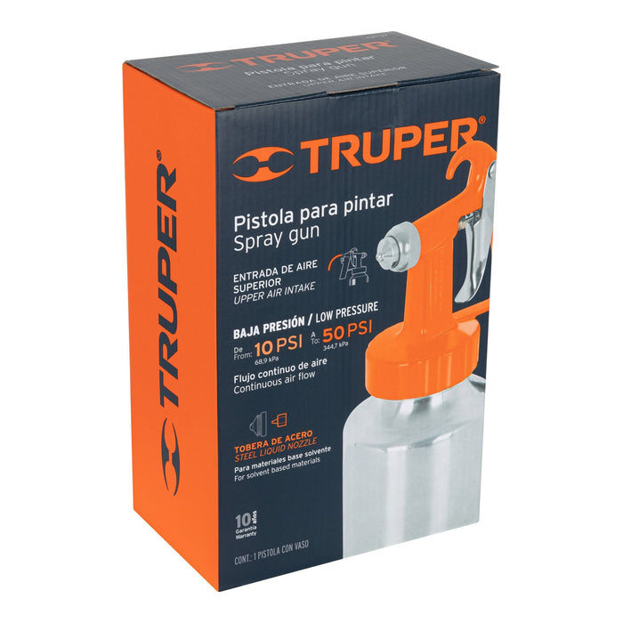 Pistola p/pintar baja presión, naranja, entrada sup, Truper 19510 PIPI-27