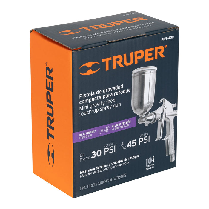 Pistola compacta p/retoque LVMP vaso alum, 0.5 mm, Truper 11098 PIPI-400