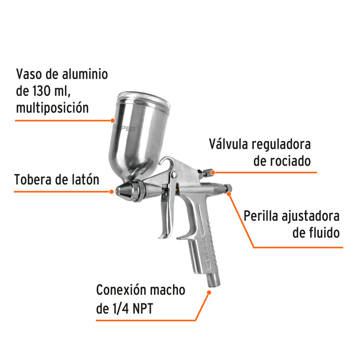 Pistola compacta p/retoque LVMP vaso alum, 0.5 mm, Truper 11098 PIPI-400