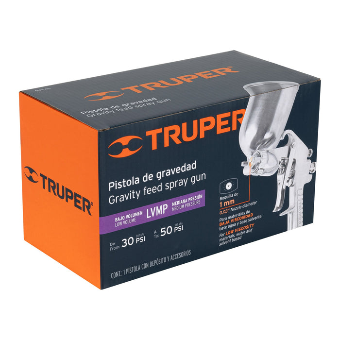Pistola p/pintar gravedad LVMP vaso aluminio, 1 mm, Truper 11989 PIPI-411