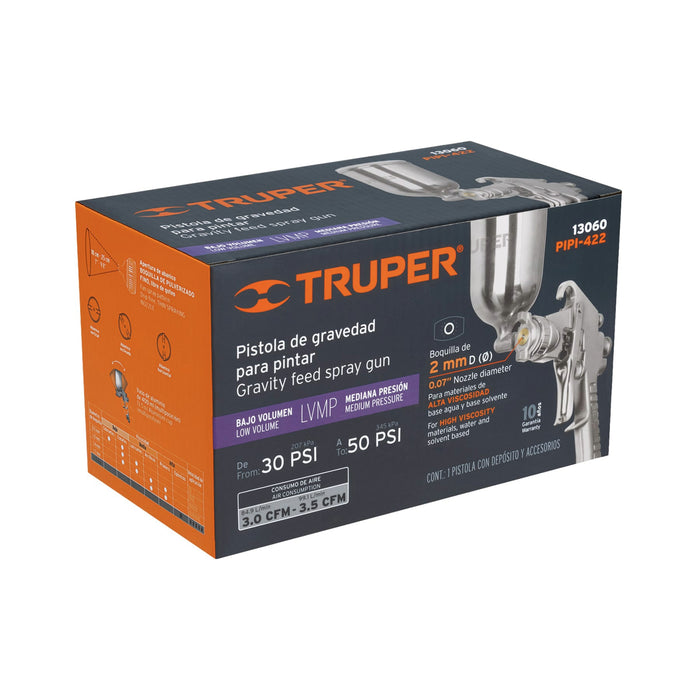 Pistola p/pintar gravedad LVMP vaso aluminio, 2 mm, Truper 13060 PIPI-422