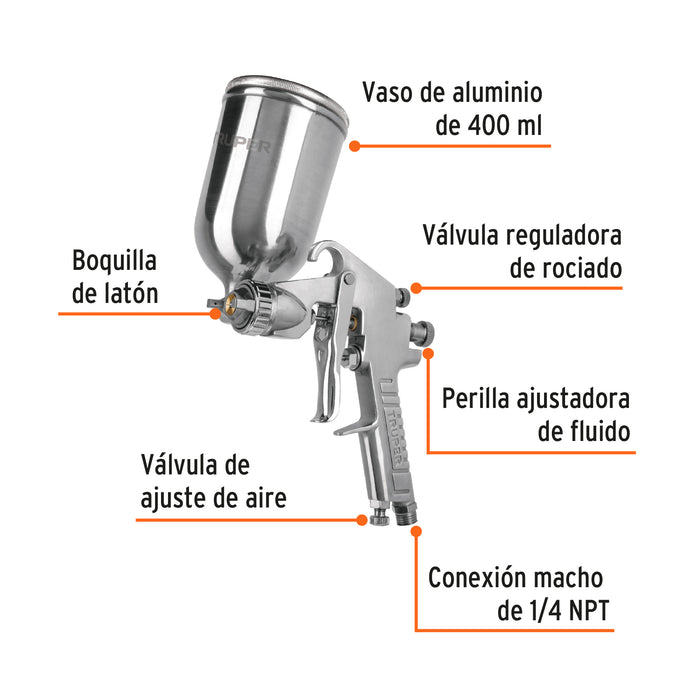 Pistola p/pintar gravedad LVMP vaso aluminio, 2 mm, Truper 13060 PIPI-422
