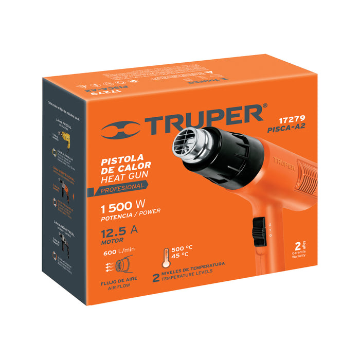Pistola de calor 1500 W, profesional, Truper 17279 PISCA-A2