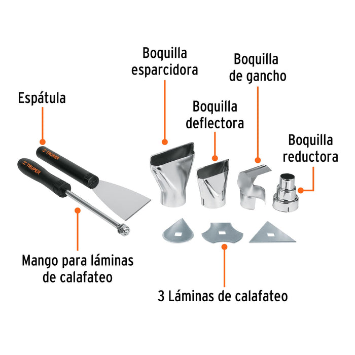Pistola de calor 2000 W con 9 accesorios, profesional 16432 PISCA-A