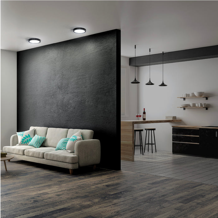 Luminario LED tipo plafón 6 W, redondo, luz de día, negro 47395