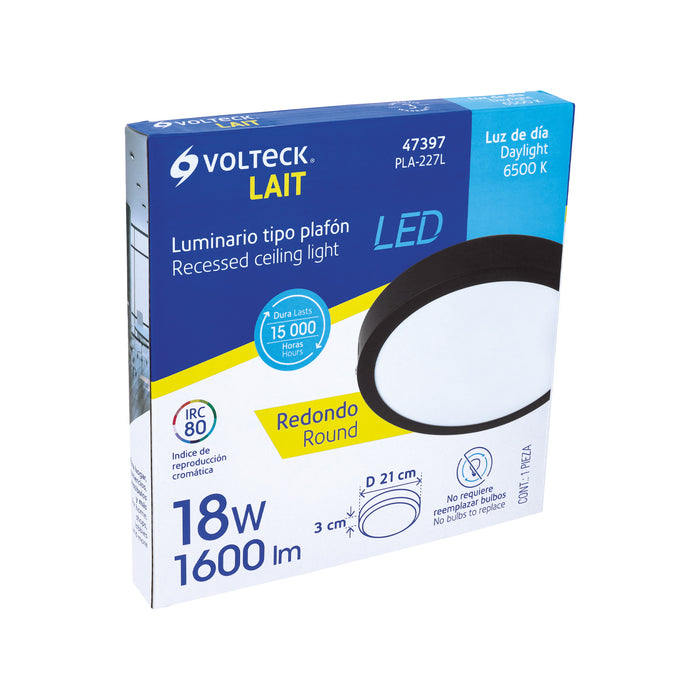 Luminario LED tipo plafón 18 W, redondo, luz de día, negro 47397