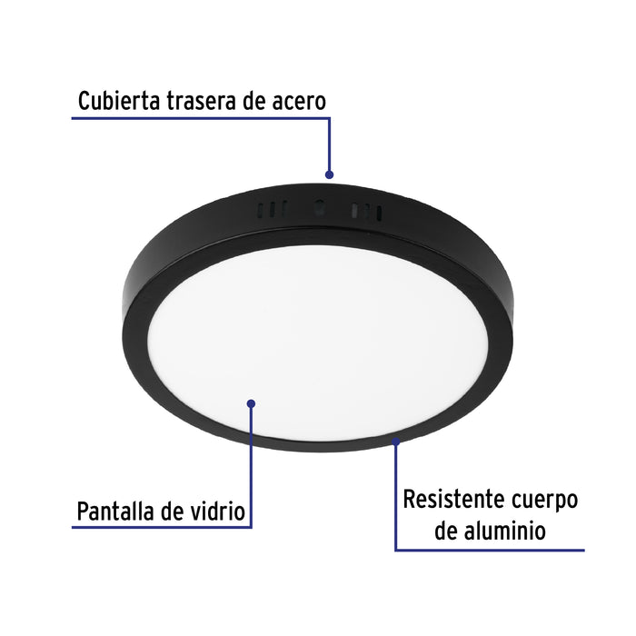 Luminario LED tipo plafón 18 W, redondo, luz de día, negro 47397