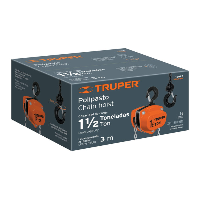 Polipasto de cadena de 1-1/2 ton, Truper Código: 16825