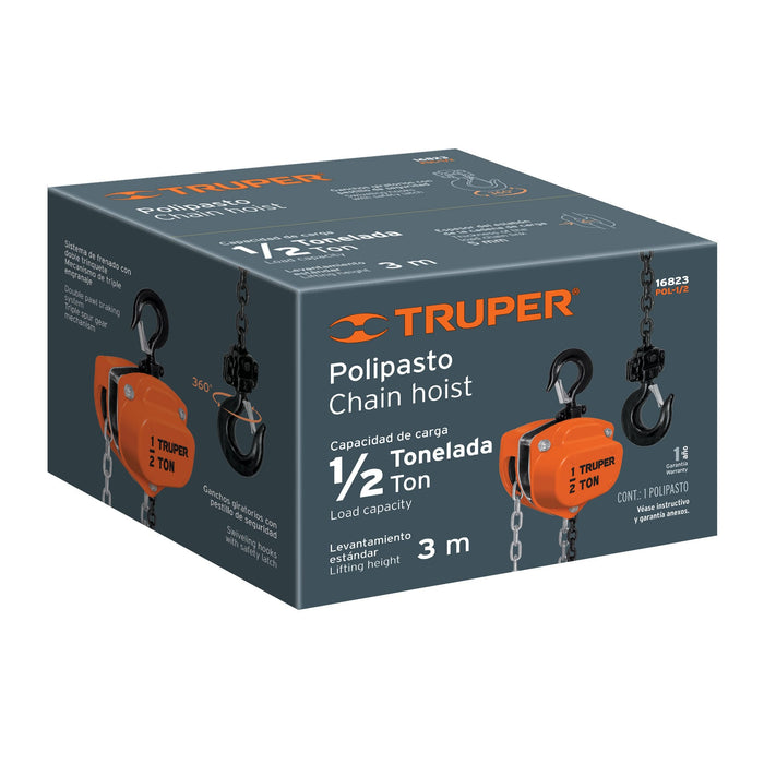 Polipasto de cadena de 1/2 ton, Truper Código: 16823