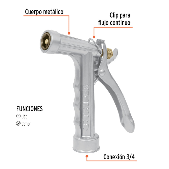 Pistola para riego de 2 funciones metálica, Truper 17483 PR-101