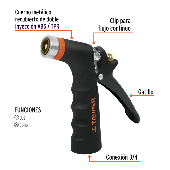 Pistola para riego de 2 funciones metálica con recubrimiento 18475 PR-201