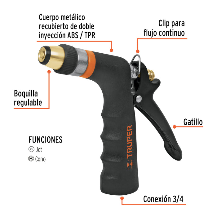 Pistola para riego 2 funciones con recubrimiento y boquilla 18476 PR-202