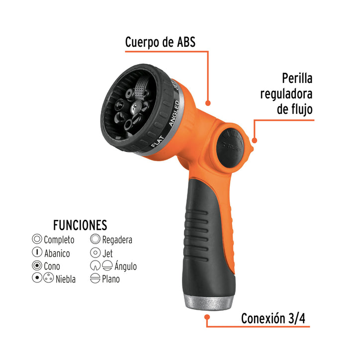 Pistola para riego de 8 funciones plástica, Truper 17479 PR-307
