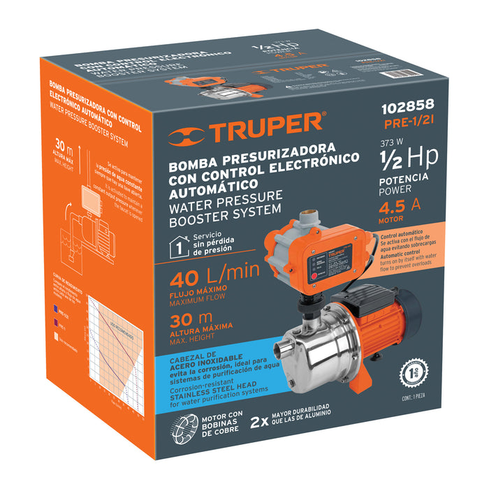 Bomba presurizadora jet acero 1/2 HP con control, Truper Código: 102858