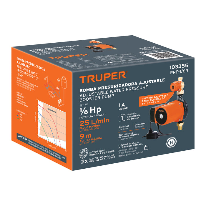 Bomba presurizadora 1/6 HP, con sensor regulable, Truper Código: 103355