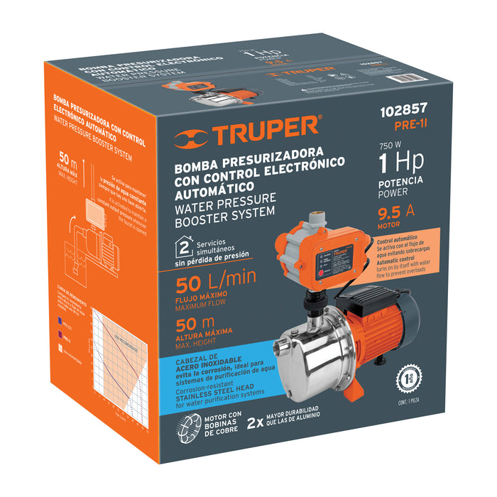 Bomba presurizadora jet acero 1 HP con control, Truper 102857 PRE-1I