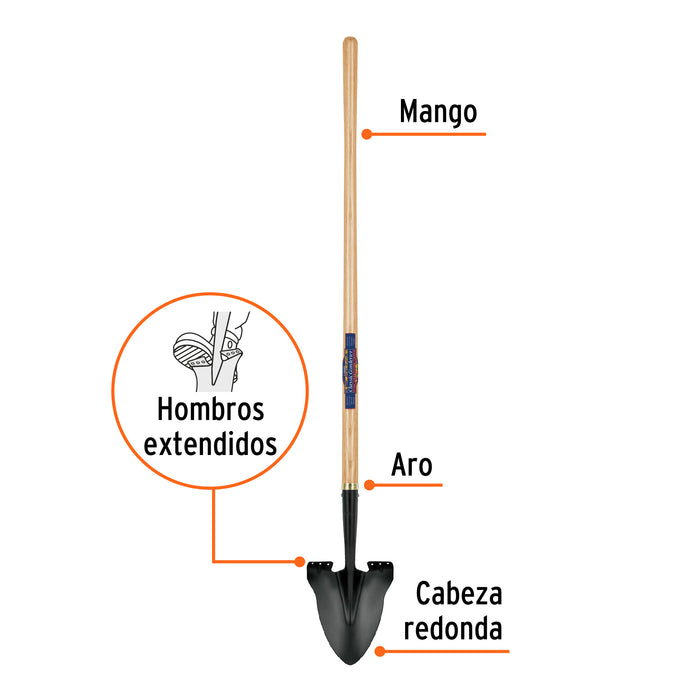 Pala redonda Classic Gardener, mango 45', Truper 17204 PRL-CG