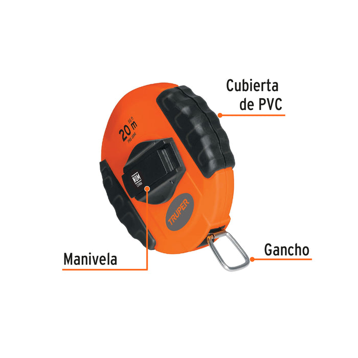 Cinta larga 20 m metálica, carcasa plástica, Truper 20900 PRO-20ME