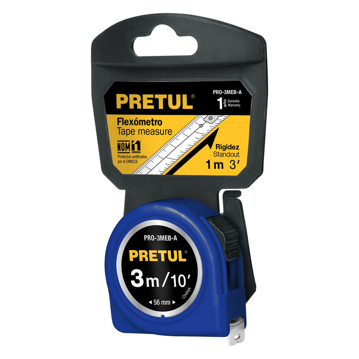 Flexómetro amarillo 3 m cinta 13 mm, en tarjeta, Pretul 21605 PRO-3MEB
