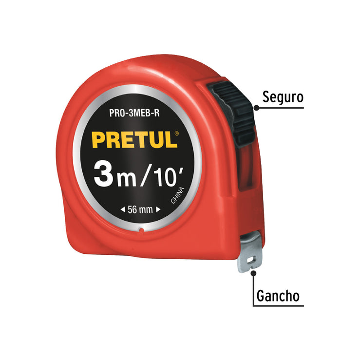 Flexómetro verde 3 m cinta 13 mm, en tarjeta, Pretul 21611 PRO-3MEB-R