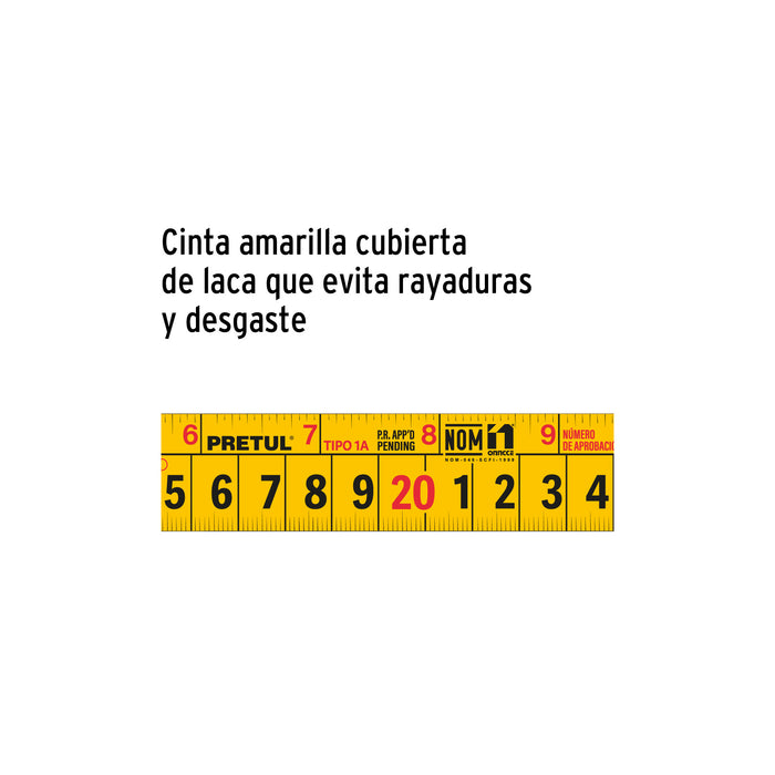 Flexómetro amarillo 3 m cinta 13 mm, en tarjeta, Pretul 21605 PRO-3MEB