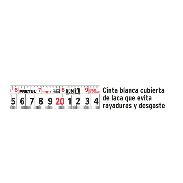 Flexómetro verde 8 m cinta 25 mm, en tarjeta, Pretul 29999 PRO-8ME-R