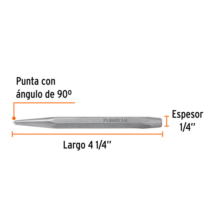 Punzón 1/4' para barrenar, largo 4-1/4', Truper Código: 12218