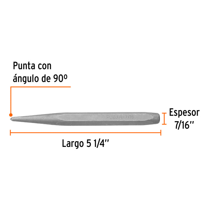 Punzón 7/16' para barrenar, largo 5-1/4', Truper Código: 12221
