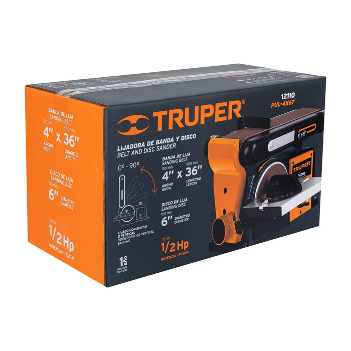 Lijadora de banda y disco 4 x 6', 1/2 HP (375 W), Truper 12110 PUL-4X6T